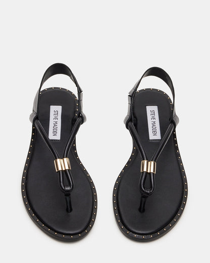 MEDUZA Black Leather Women's Studded Thong Sandal | Steve Madden Great Value