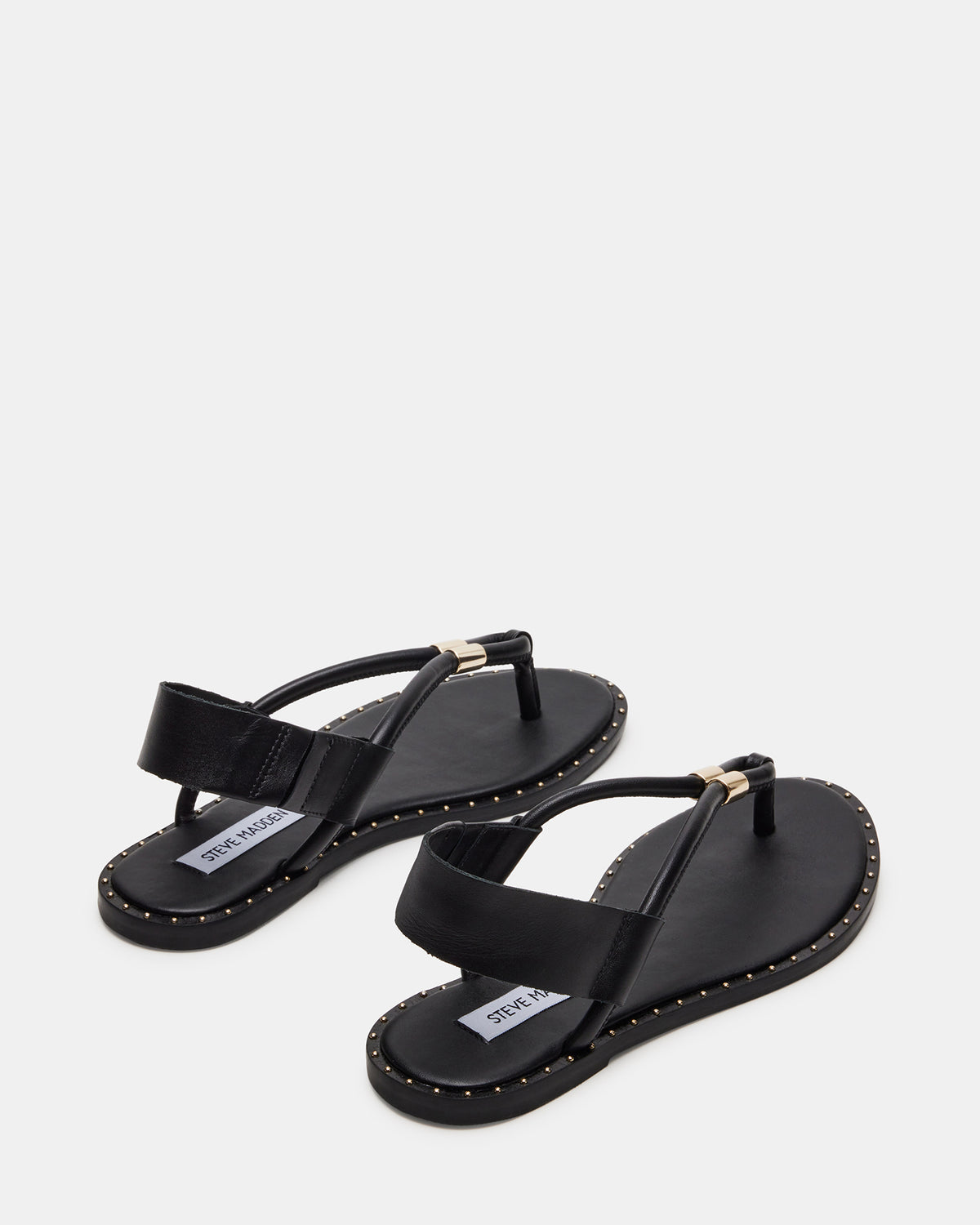 MEDUZA Black Leather Women's Studded Thong Sandal | Steve Madden Great Value
