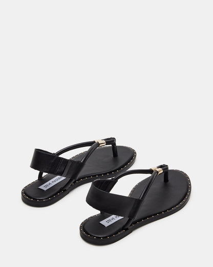 MEDUZA Black Leather Women's Studded Thong Sandal | Steve Madden Great Value