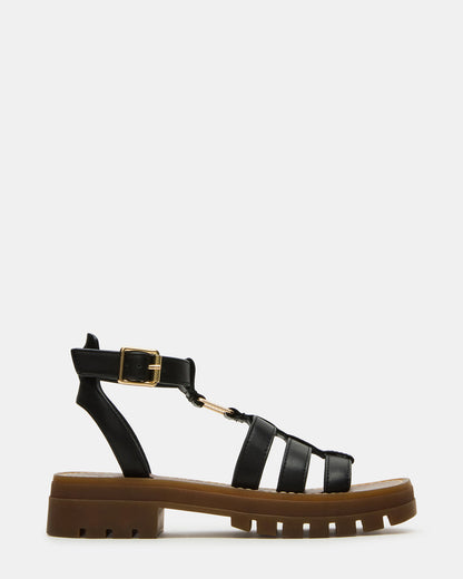 JARELLI Black Leather Strappy Platform Women's Sandal | Steve Madden Trusted