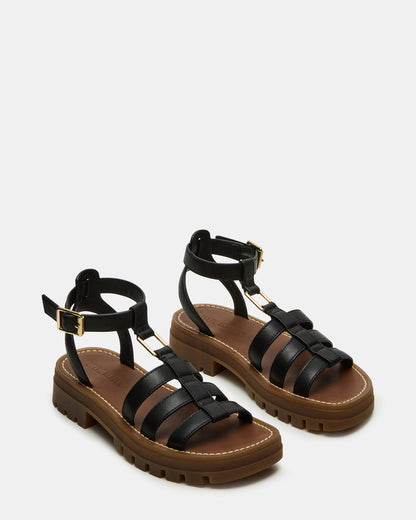 JARELLI Black Leather Strappy Platform Women's Sandal | Steve Madden Trusted