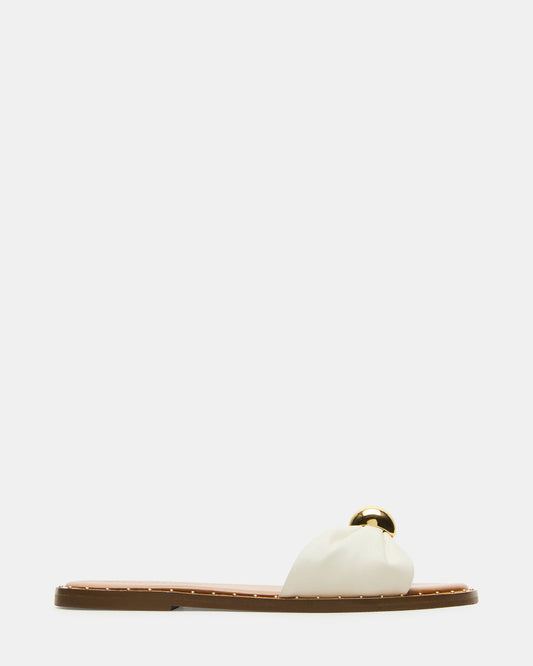 DIPSY White Leather Slide Rounded Toe Women's Sandal | Steve Madden Value