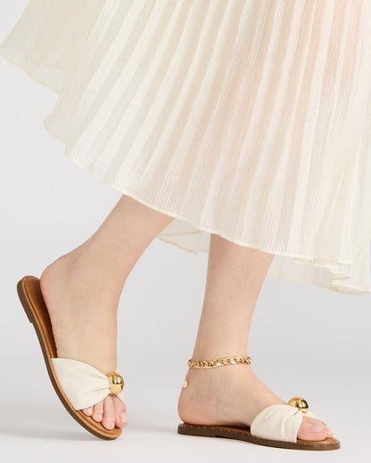 DIPSY White Leather Slide Rounded Toe Women's Sandal | Steve Madden Value