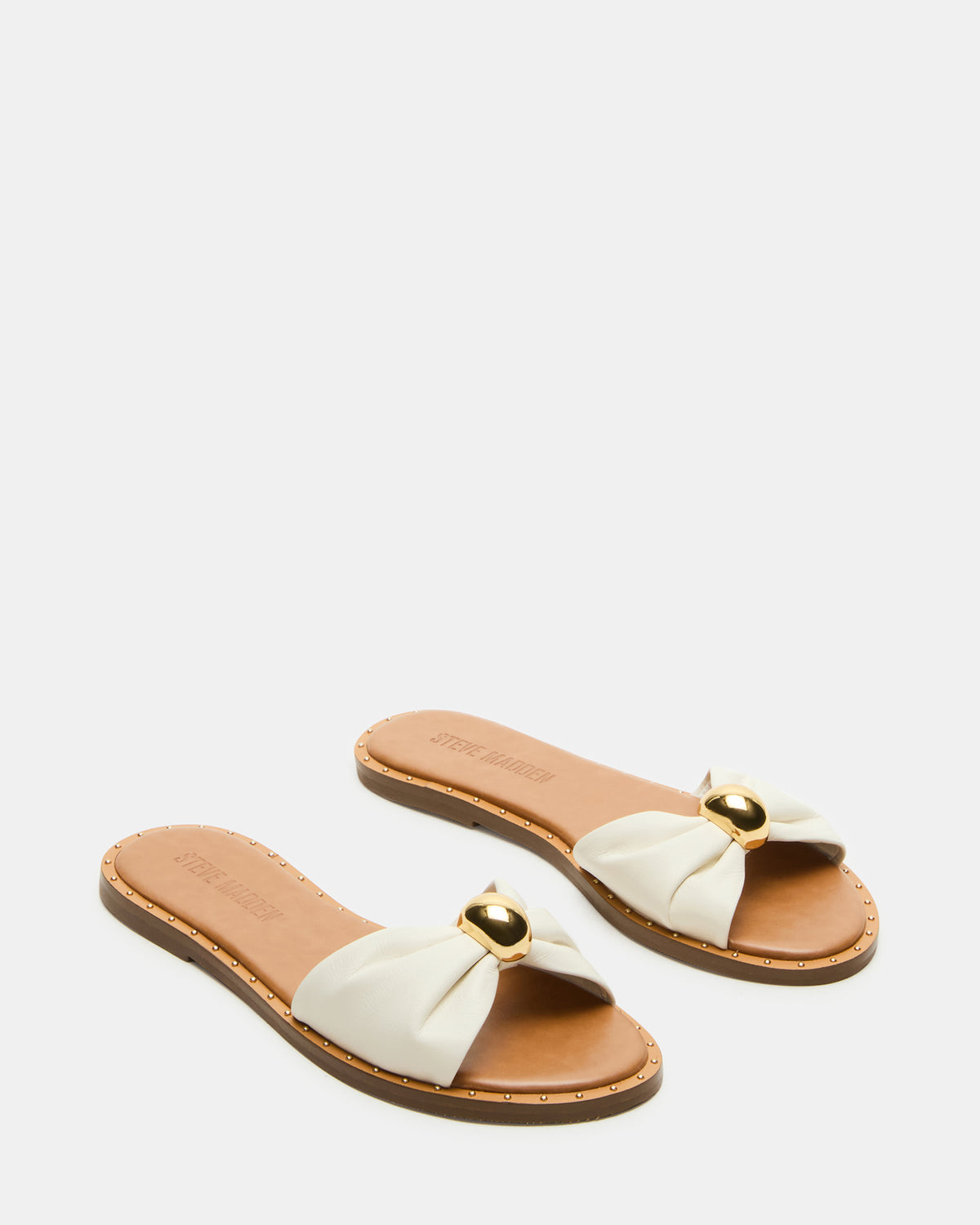 DIPSY White Leather Slide Rounded Toe Women's Sandal | Steve Madden Value