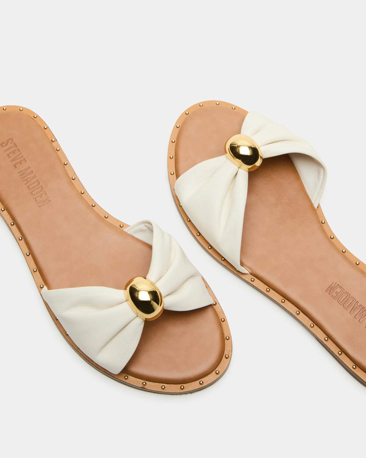 DIPSY White Leather Slide Rounded Toe Women's Sandal | Steve Madden Value