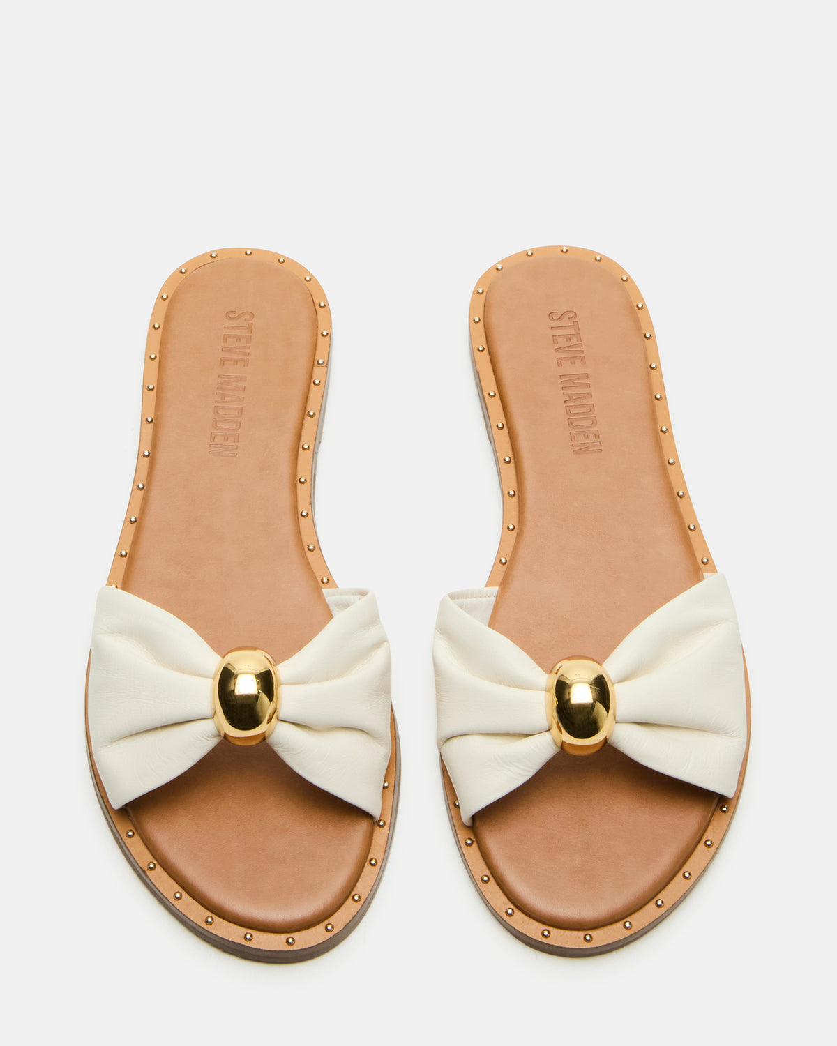 DIPSY White Leather Slide Rounded Toe Women's Sandal | Steve Madden Value