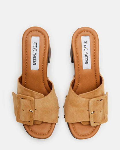 MARLENA Sand Suede Women's Wood Bottom Mule Platform Heel | Steve Madden Best Seller
