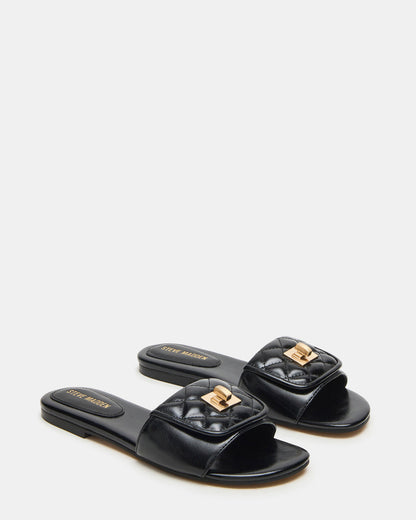 MORELAND Black Quilted Slide Women's Sandal | Steve Madden Discount