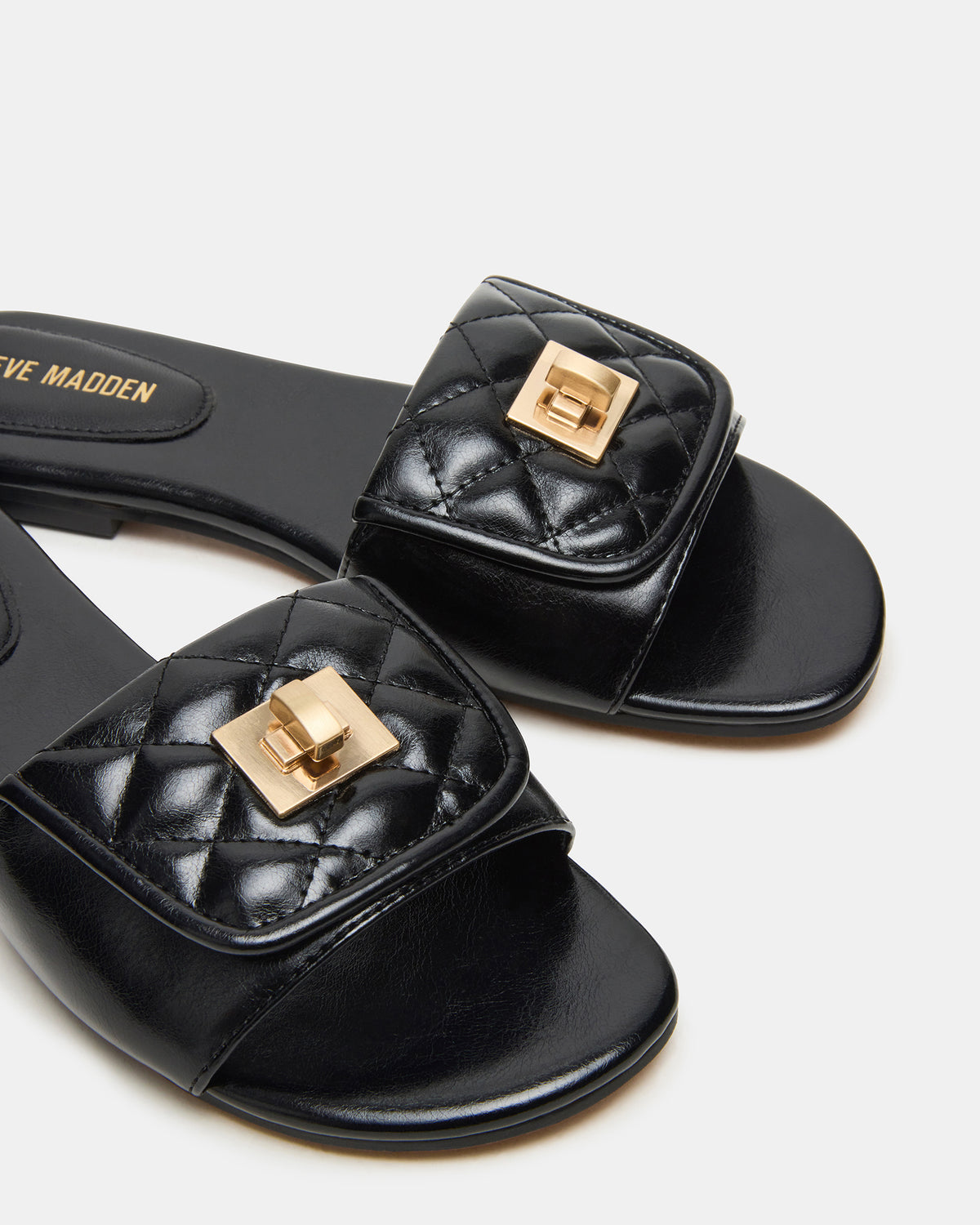 MORELAND Black Quilted Slide Women's Sandal | Steve Madden Discount