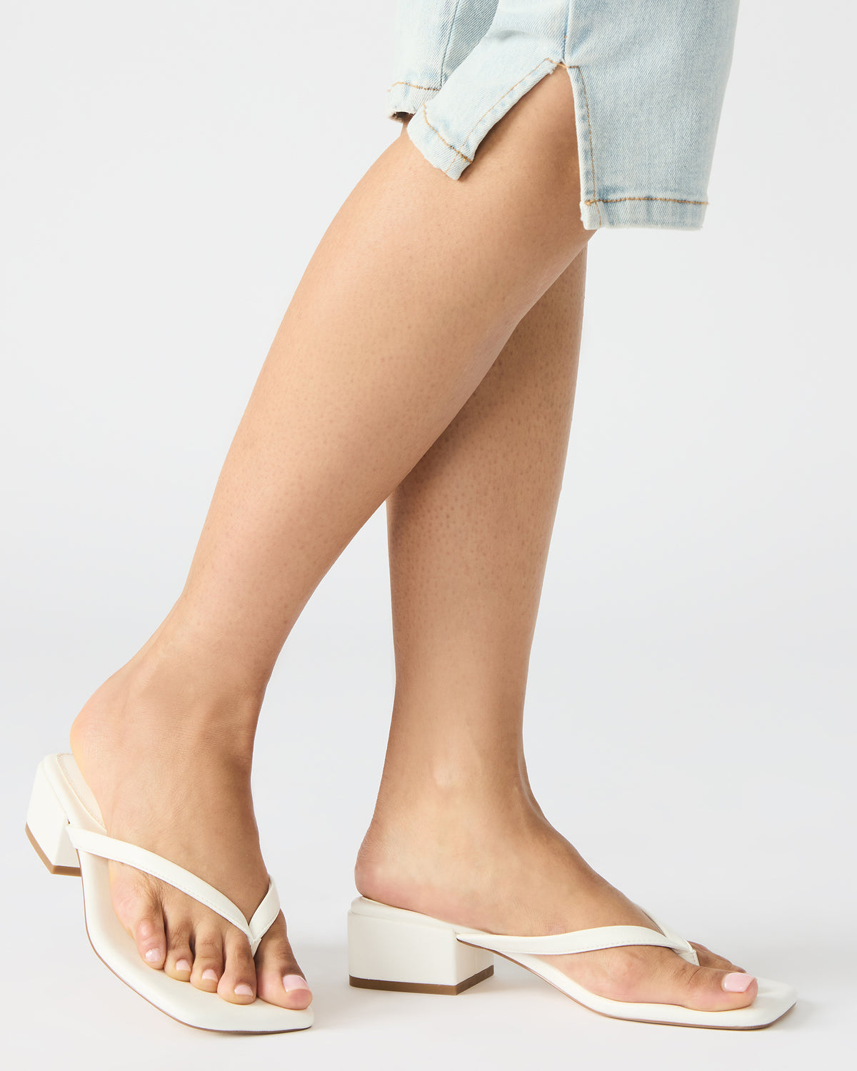CARIBBEAN White Square-Toe Mule Thong Women's Sandal | Steve Madden Quality
