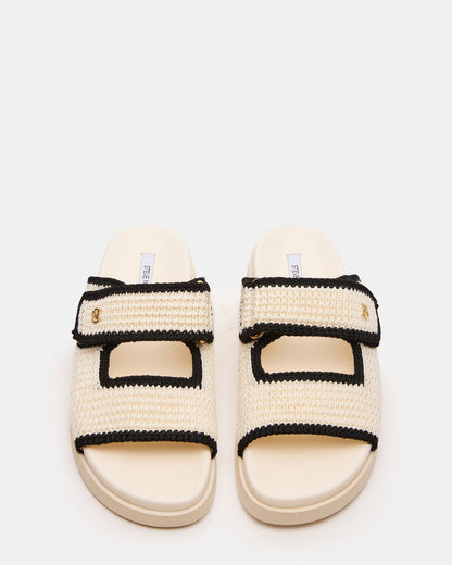 MAYSIE Cream Multi Woven Flatform Footbed Slide Women's Sandal | Steve Madden Trusted