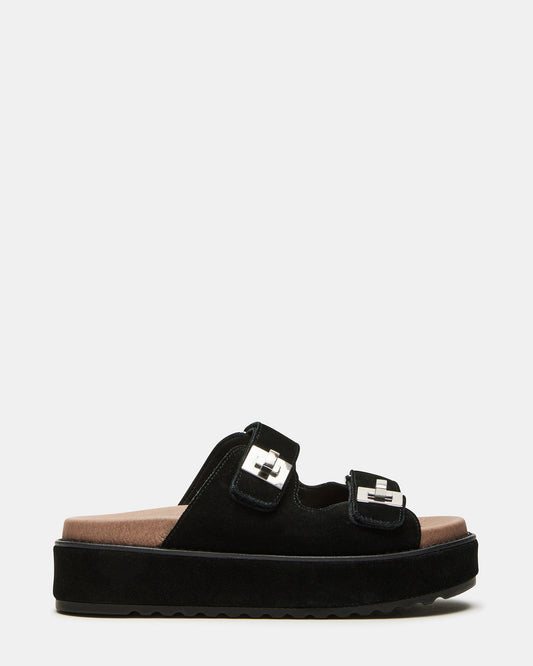 BIGSCHMONA Black/Black Suede Women's Platform Slide Sandal | Steve Madden Great Value