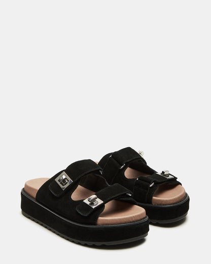 BIGSCHMONA Black/Black Suede Women's Platform Slide Sandal | Steve Madden Great Value