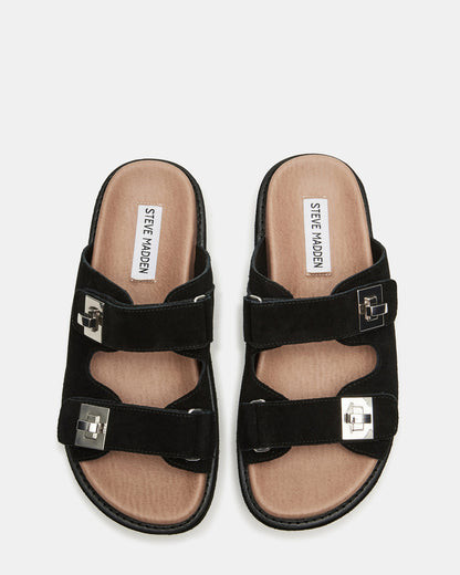 BIGSCHMONA Black/Black Suede Women's Platform Slide Sandal | Steve Madden Great Value