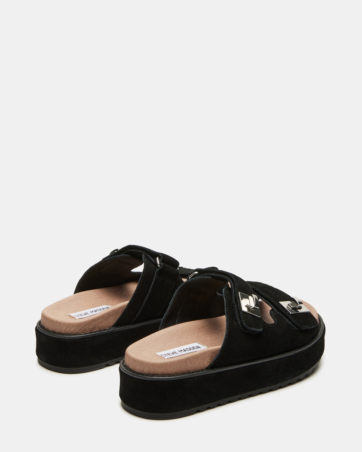 BIGSCHMONA Black/Black Suede Women's Platform Slide Sandal | Steve Madden Great Value