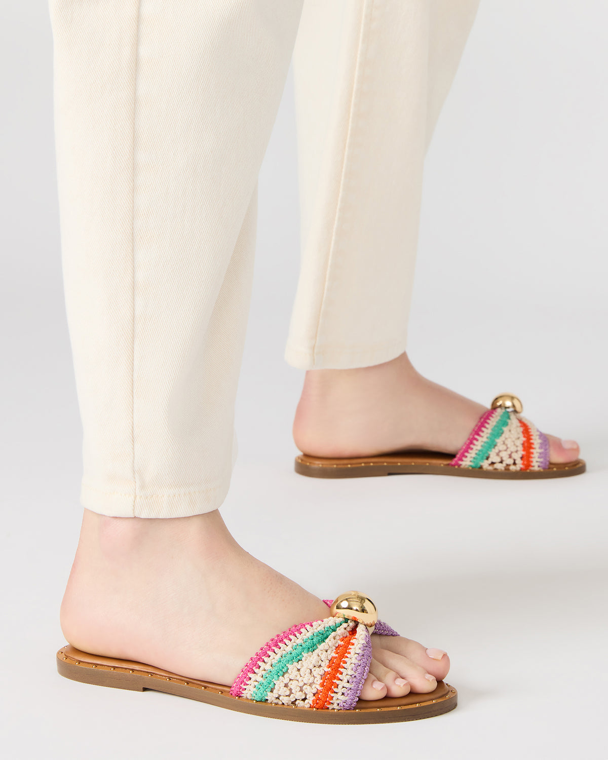 DIPSY Multi Raffia Slide Rounded Toe Women's Sandal | Steve Madden Discount