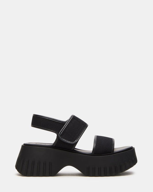 GROVER Black/Black Women's Square-Toe Platform Sandal | Steve Madden Signature