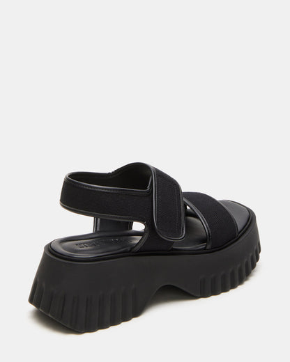 GROVER Black/Black Women's Square-Toe Platform Sandal | Steve Madden Signature