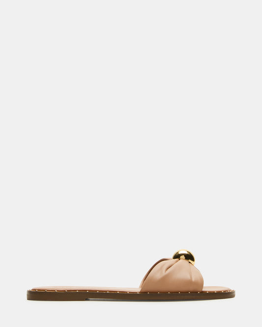 DIPSY Tan Leather Slide Rounded Toe Women's Sandal | Steve Madden Top Pick