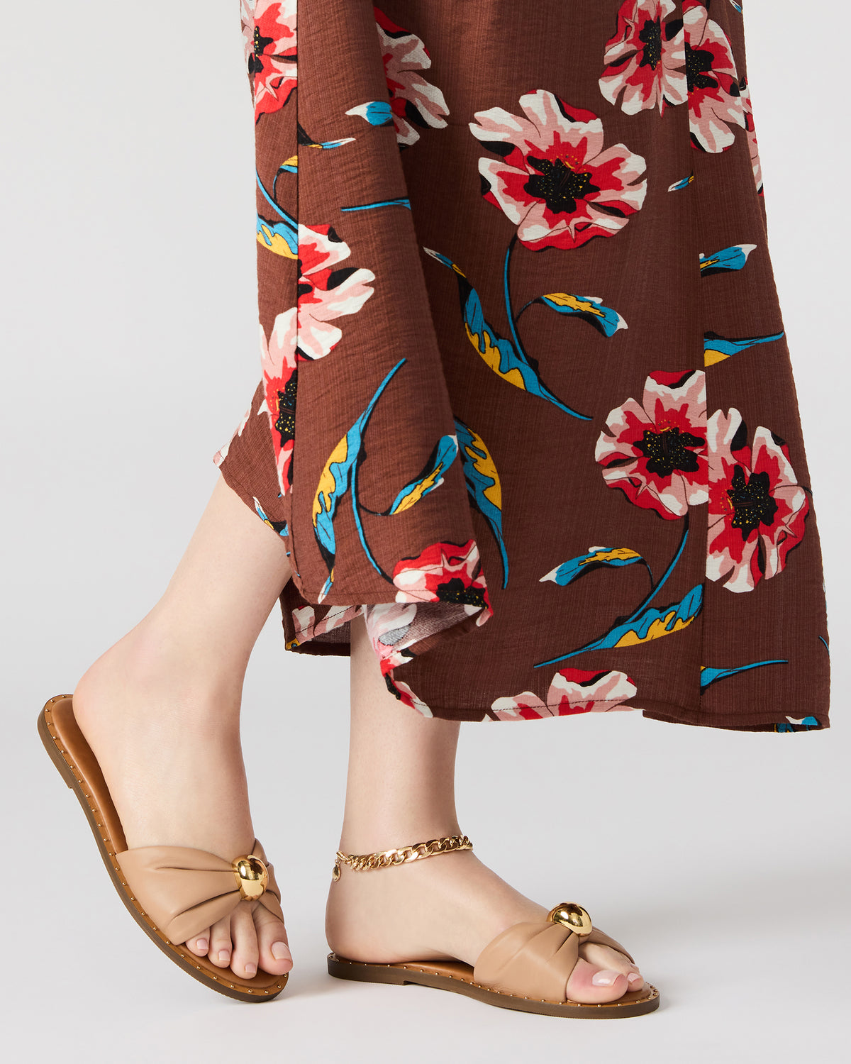 DIPSY Tan Leather Slide Rounded Toe Women's Sandal | Steve Madden Top Pick