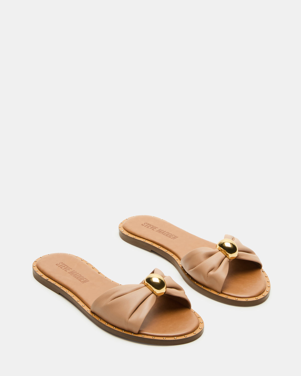 DIPSY Tan Leather Slide Rounded Toe Women's Sandal | Steve Madden Top Pick