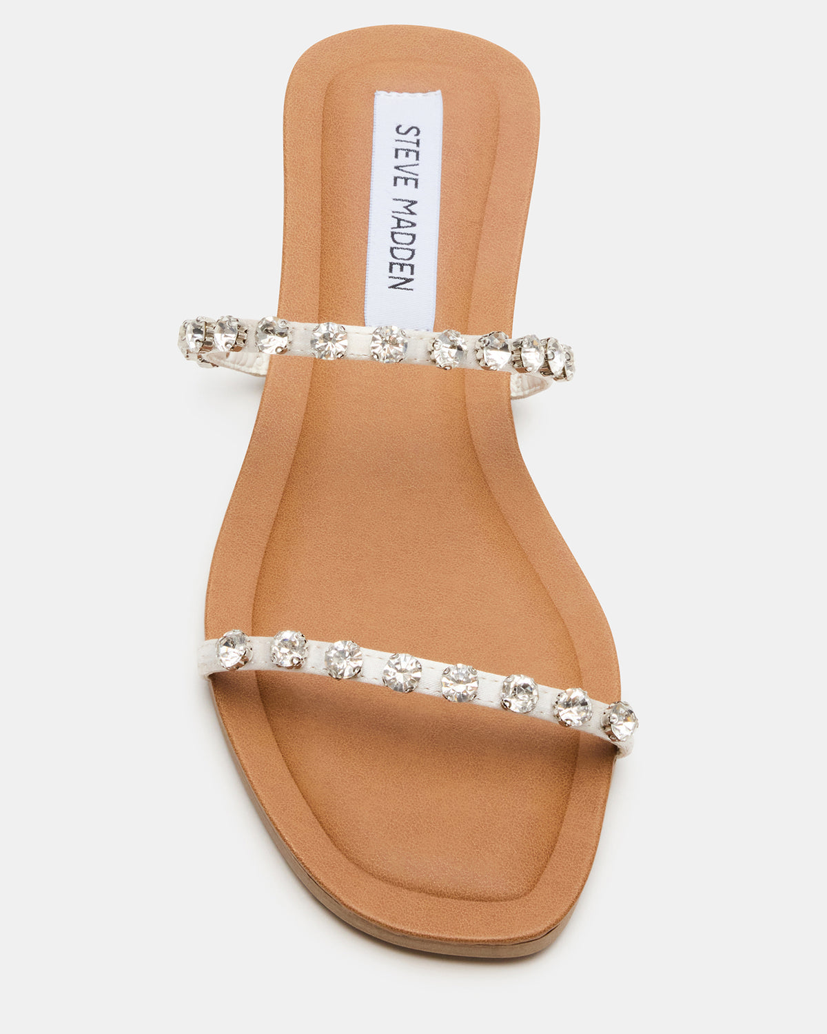 RETREAT Rhinestones Women's Strappy Square-Toe Slide Sandal | Steve Madden Trusted