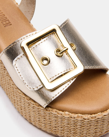 CIDER Gold Leather Platform Wedge Women's Sandal | Steve Madden Great Value