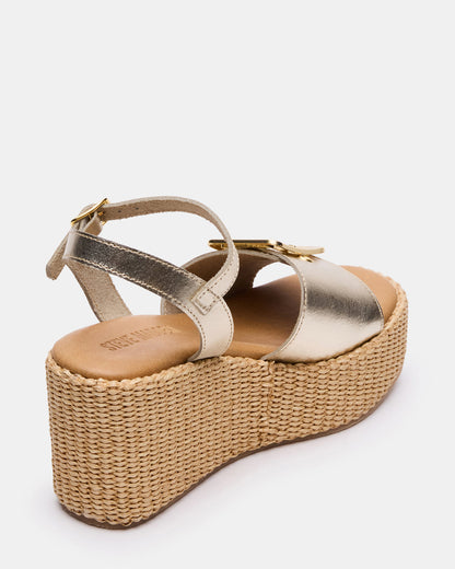 CIDER Gold Leather Platform Wedge Women's Sandal | Steve Madden Great Value
