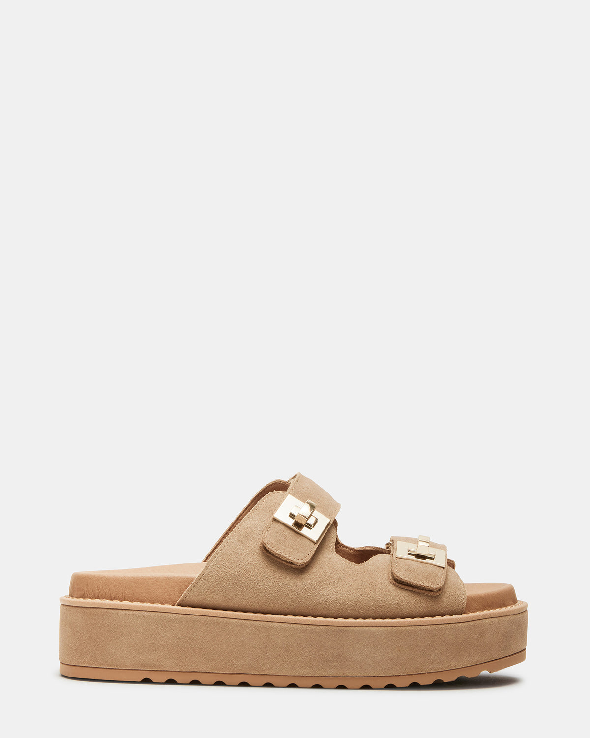 BIGSCHMONA Taupe Suede Women's Platform Slide Sandal | Steve Madden Premium