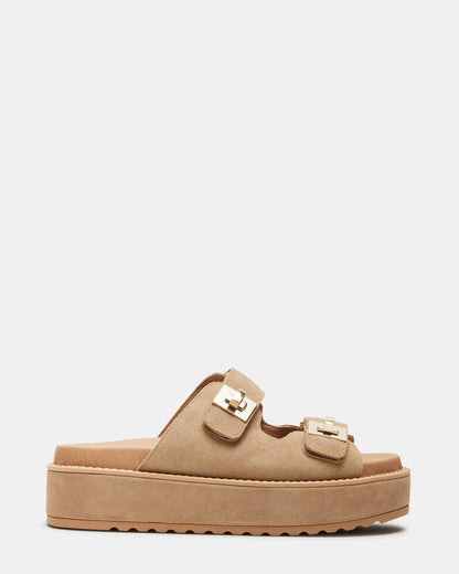 BIGSCHMONA Taupe Suede Women's Platform Slide Sandal | Steve Madden Premium