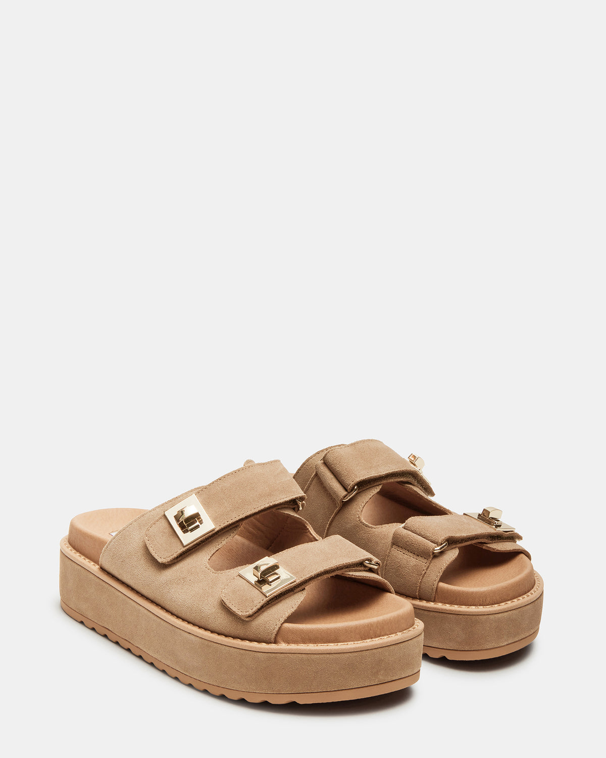 BIGSCHMONA Taupe Suede Women's Platform Slide Sandal | Steve Madden Premium