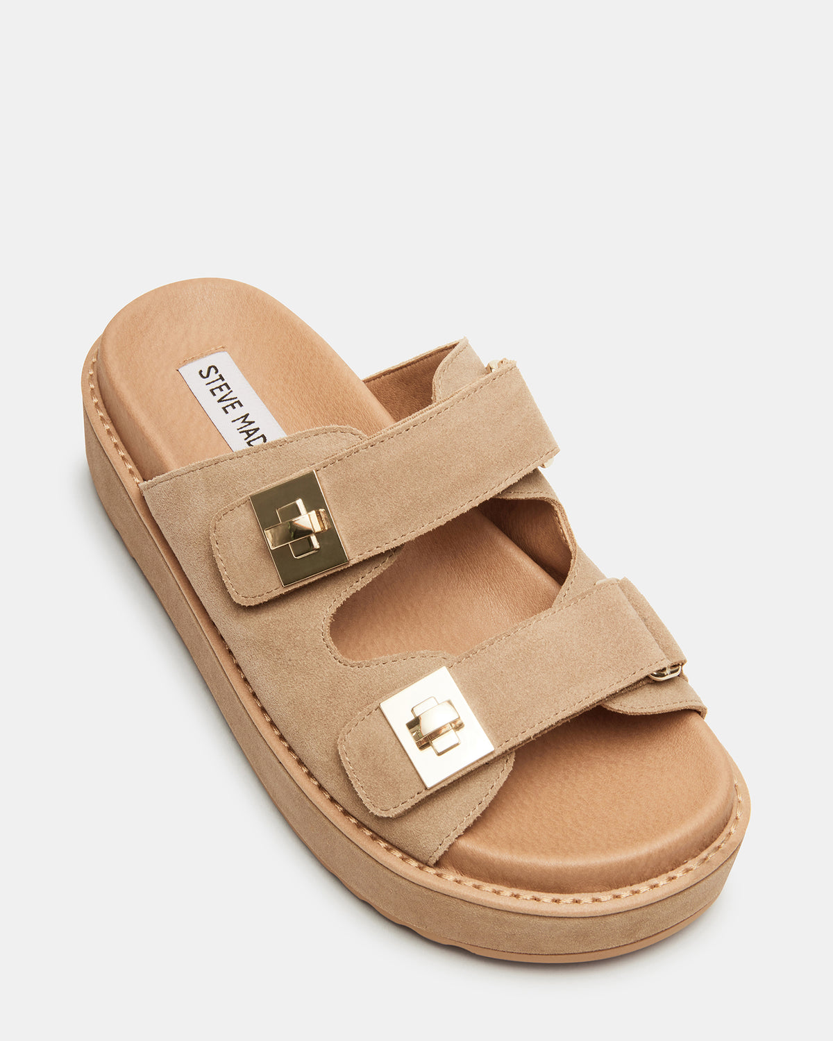 BIGSCHMONA Taupe Suede Women's Platform Slide Sandal | Steve Madden Premium