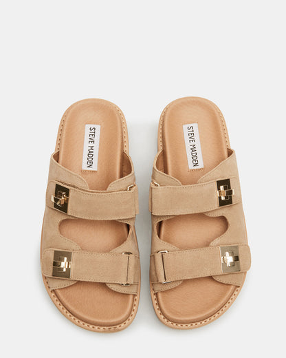 BIGSCHMONA Taupe Suede Women's Platform Slide Sandal | Steve Madden Premium
