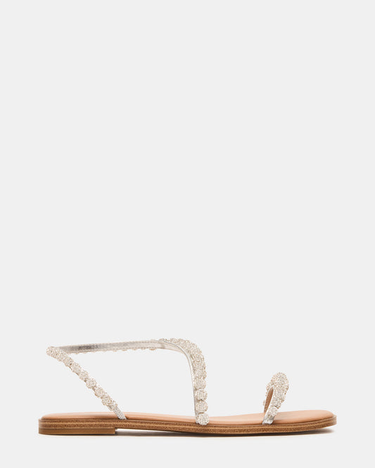 KINDRED Silver Multi Strappy Rhinestone Flat Women's Sandal | Steve Madden Trusted