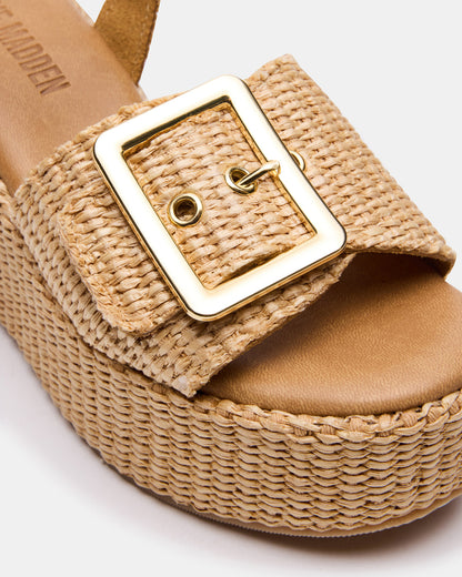 CIDER Natural Raffia Platform Wedge Women's Sandal | Steve Madden Signature