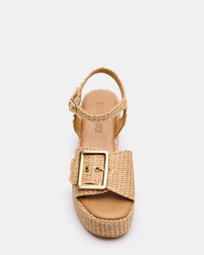 CIDER Natural Raffia Platform Wedge Women's Sandal | Steve Madden Signature