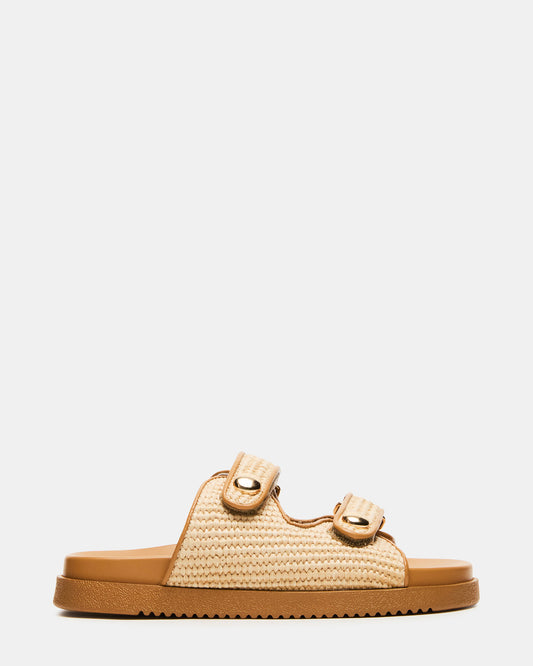 ATHENS Natural Raffia Slide Footbed Flatform Women's Sandal | Steve Madden Trusted