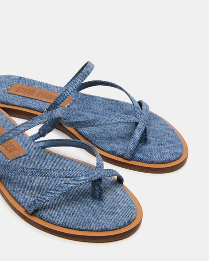 ELLERY Denim Fabric Strappy Thong Slide Women's Sandal | Steve Madden Popular