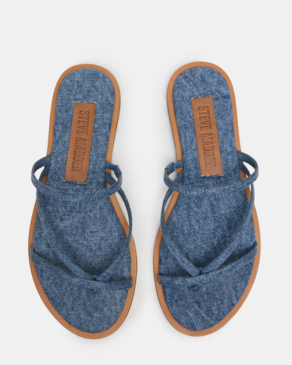 ELLERY Denim Fabric Strappy Thong Slide Women's Sandal | Steve Madden Popular