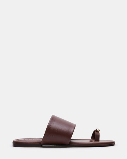 DECADENT Brown Leather Rounded-Toe Slide Women's Sandal | Steve Madden Classic