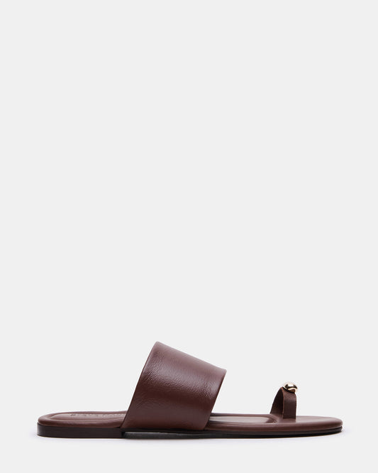 DECADENT Brown Leather Rounded-Toe Slide Women's Sandal | Steve Madden Classic