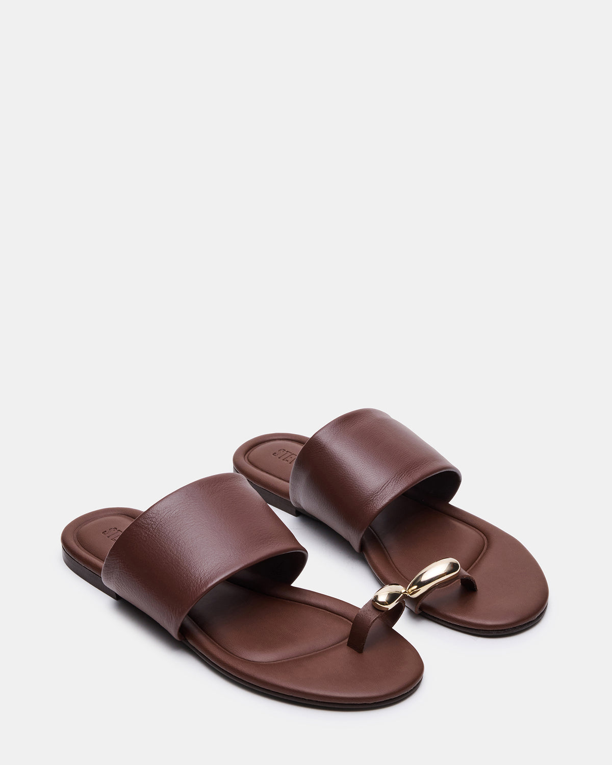 DECADENT Brown Leather Rounded-Toe Slide Women's Sandal | Steve Madden Classic