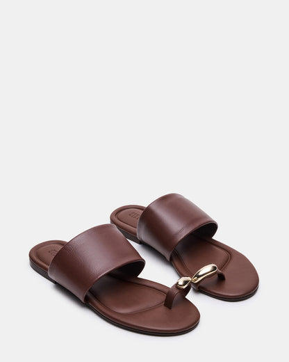DECADENT Brown Leather Rounded-Toe Slide Women's Sandal | Steve Madden Classic