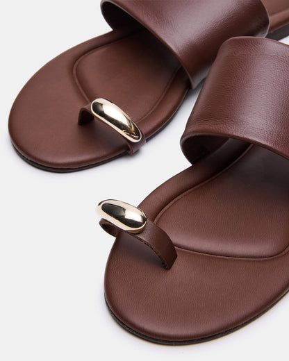 DECADENT Brown Leather Rounded-Toe Slide Women's Sandal | Steve Madden Classic
