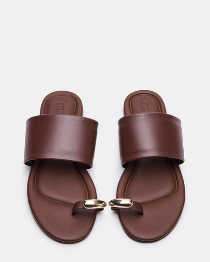 DECADENT Brown Leather Rounded-Toe Slide Women's Sandal | Steve Madden Classic