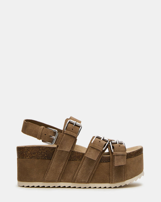 KIWI Taupe Suede Women's Strappy Platform Sandal | Steve Madden New