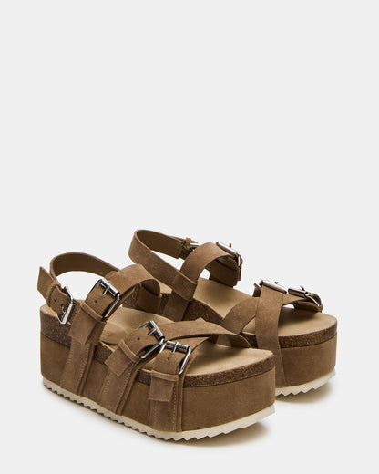 KIWI Taupe Suede Women's Strappy Platform Sandal | Steve Madden New