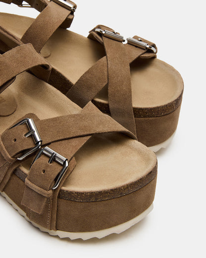 KIWI Taupe Suede Women's Strappy Platform Sandal | Steve Madden New