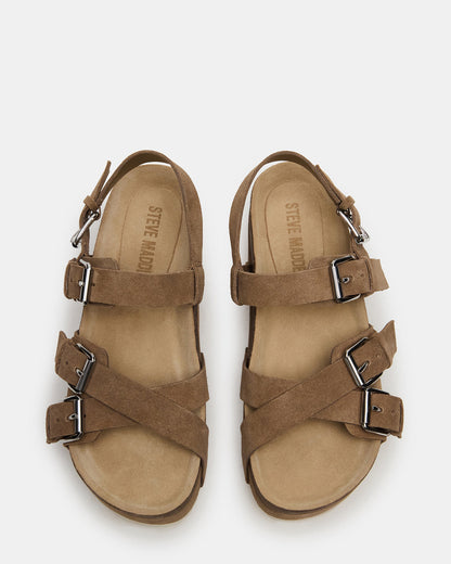 KIWI Taupe Suede Women's Strappy Platform Sandal | Steve Madden New