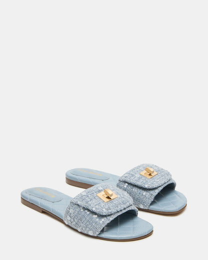 MORELAND Sequin Blue Quilted Slide Women's Sandal | Steve Madden Everyday